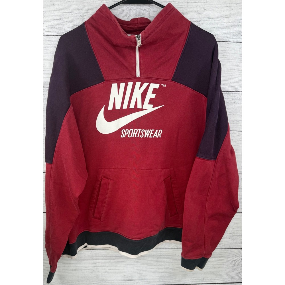 Nike Sportswear Colorblock Sweatshirt Women's XL Red Burgundy Mock Neck Pullover
